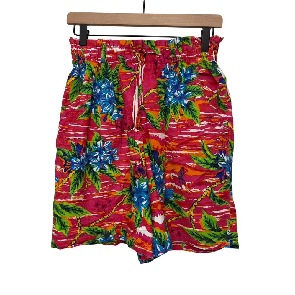 Beverly Hills Blues Vintage‎ Tropical Hawaiian High Waisted Paperbag Shorts Pink